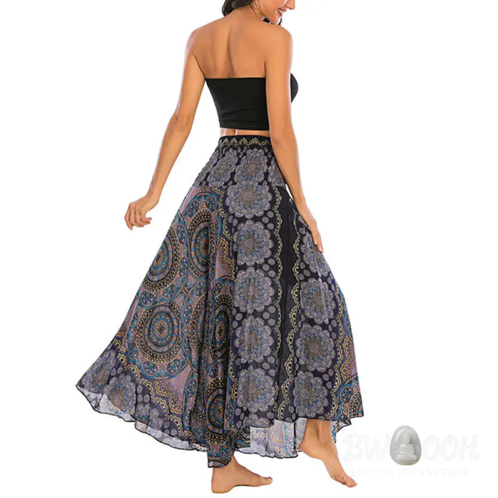 Buddha Stones Two Style Wear Bohemian Mandala Flower Lace-up Skirt Dress - Skirt&amp;Dress