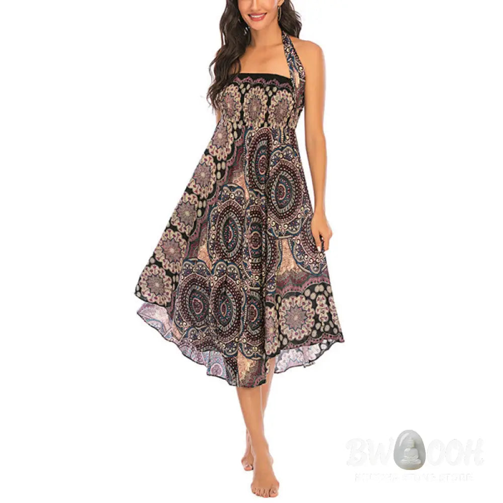 Buddha Stones Two Style Wear Bohemian Mandala Flower Lace-up Skirt Dress - Skirt&amp;Dress