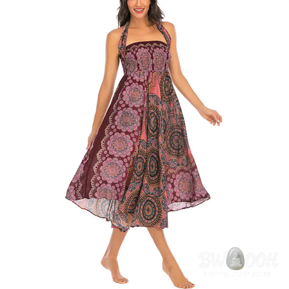 Buddha Stones Two Style Wear Bohemian Mandala Flower Lace-up Skirt Dress - Skirt&amp;Dress