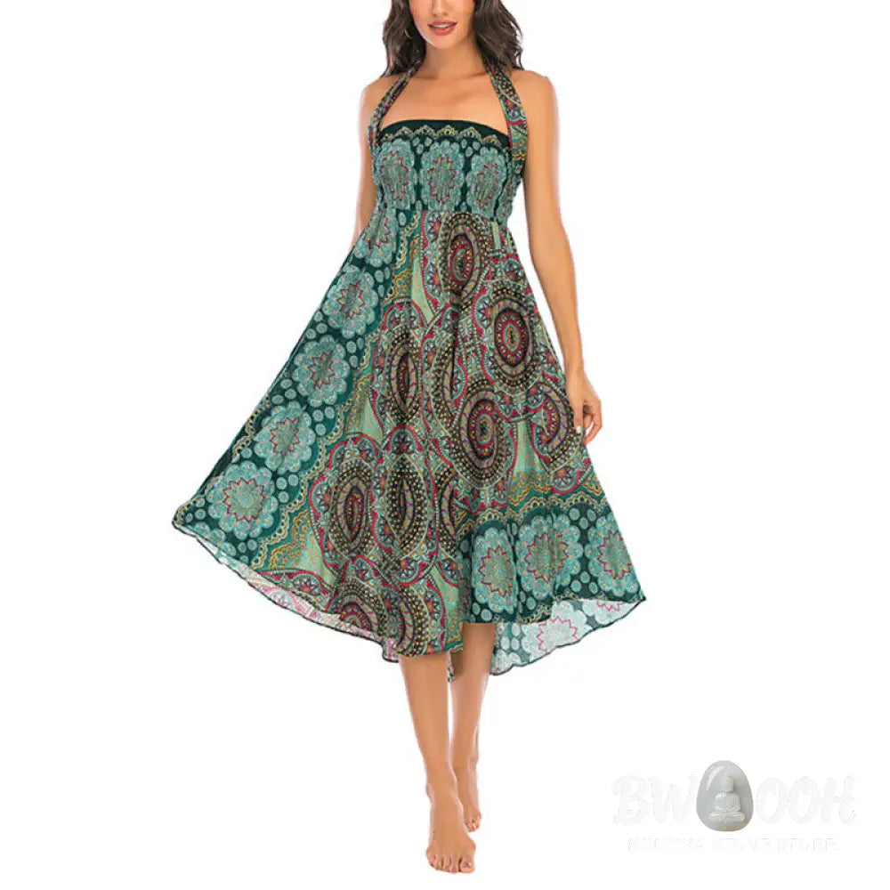 Buddha Stones Two Style Wear Bohemian Mandala Flower Lace-up Skirt Dress - Skirt&amp;Dress