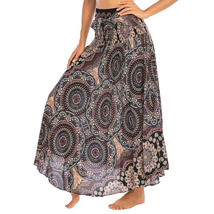 Buddha Stones Two Style Wear Bohemian Mandala Flower Lace-up Skirt Dress - BurlyWood / US4-12，UK/AU8-16，EU36-44 (F)