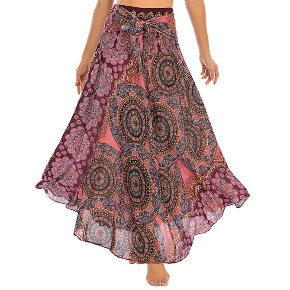 Buddha Stones Two Style Wear Bohemian Mandala Flower Lace-up Skirt Dress - LightSalmon / US4-12，UK/AU8-16，EU36-44 (F)