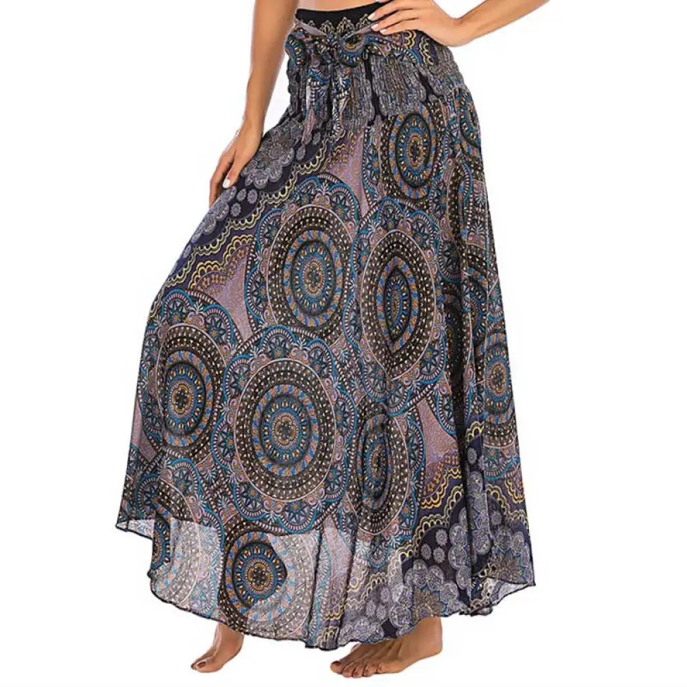 Buddha Stones Two Style Wear Bohemian Mandala Flower Lace-up Skirt Dress - RosyBrown / US4-12，UK/AU8-16，EU36-44 (F)