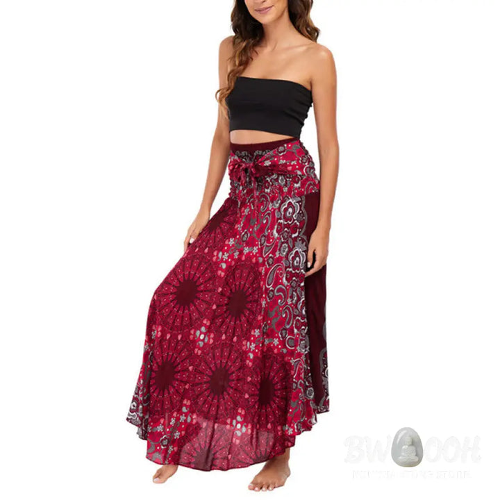 Buddha Stones Two Style Wear Bohemian Mandala Flower Water Drop Lace-up Skirt Dress - Skirt&amp;Dress