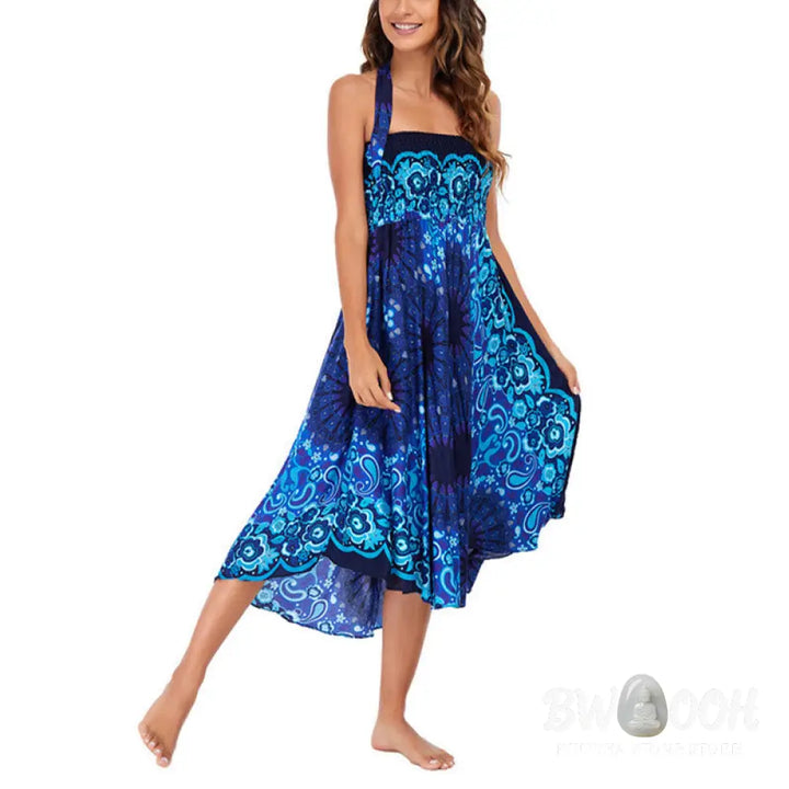 Buddha Stones Two Style Wear Bohemian Mandala Flower Water Drop Lace-up Skirt Dress - Skirt&amp;Dress