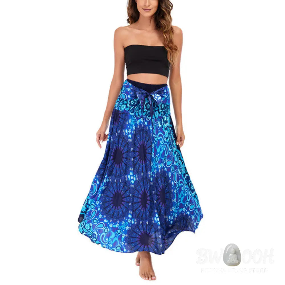 Buddha Stones Two Style Wear Bohemian Mandala Flower Water Drop Lace-up Skirt Dress - Skirt&amp;Dress