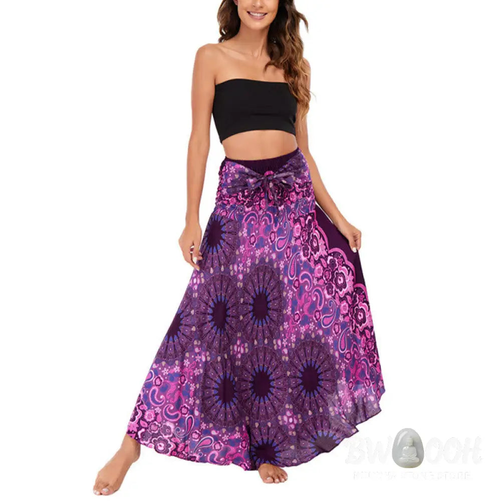 Buddha Stones Two Style Wear Bohemian Mandala Flower Water Drop Lace-up Skirt Dress - Skirt&Dress