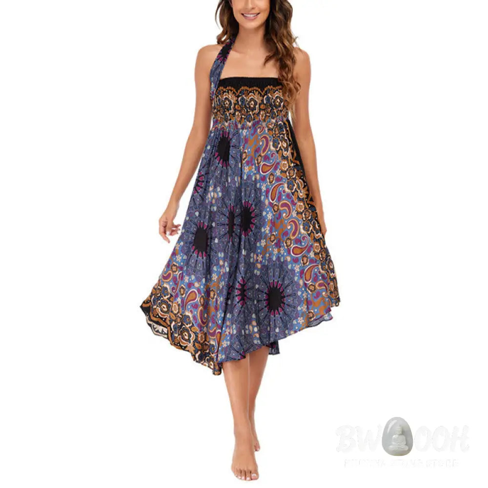 Buddha Stones Two Style Wear Bohemian Mandala Flower Water Drop Lace-up Skirt Dress - Skirt&amp;Dress