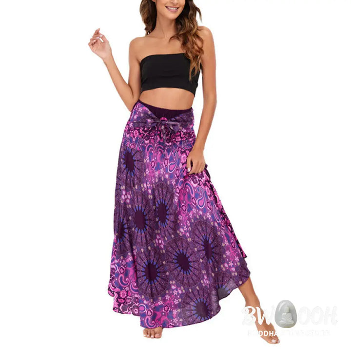 Buddha Stones Two Style Wear Bohemian Mandala Flower Water Drop Lace-up Skirt Dress - Skirt&amp;Dress