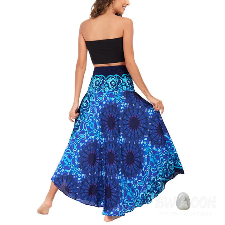 Buddha Stones Two Style Wear Bohemian Mandala Flower Water Drop Lace-up Skirt Dress - Skirt&amp;Dress