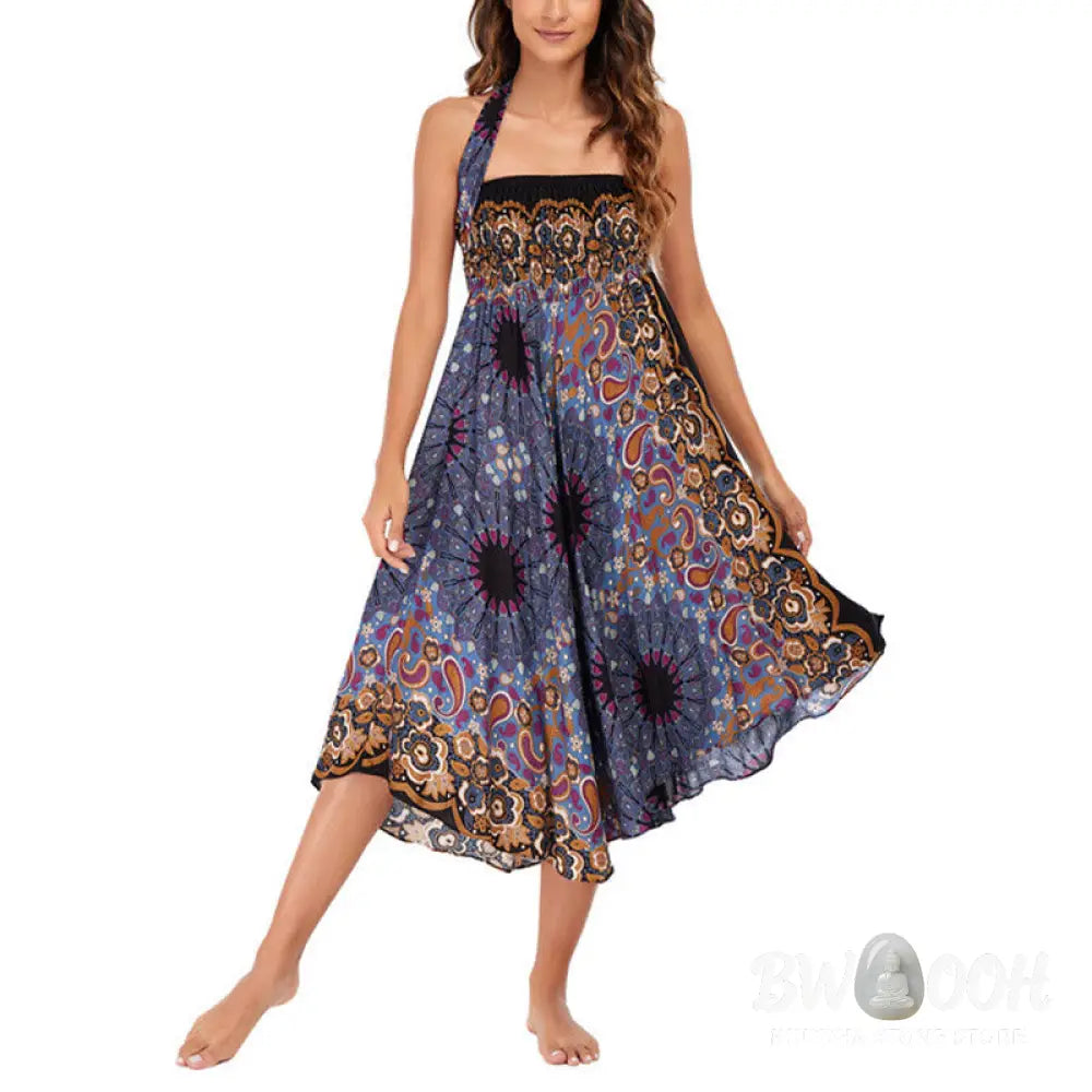 Buddha Stones Two Style Wear Bohemian Mandala Flower Water Drop Lace-up Skirt Dress - Skirt&amp;Dress