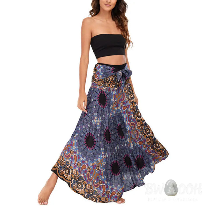 Buddha Stones Two Style Wear Bohemian Mandala Flower Water Drop Lace-up Skirt Dress - Skirt&amp;Dress