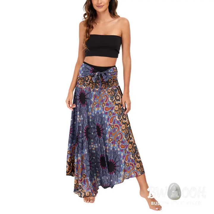 Buddha Stones Two Style Wear Bohemian Mandala Flower Water Drop Lace-up Skirt Dress - Skirt&amp;Dress