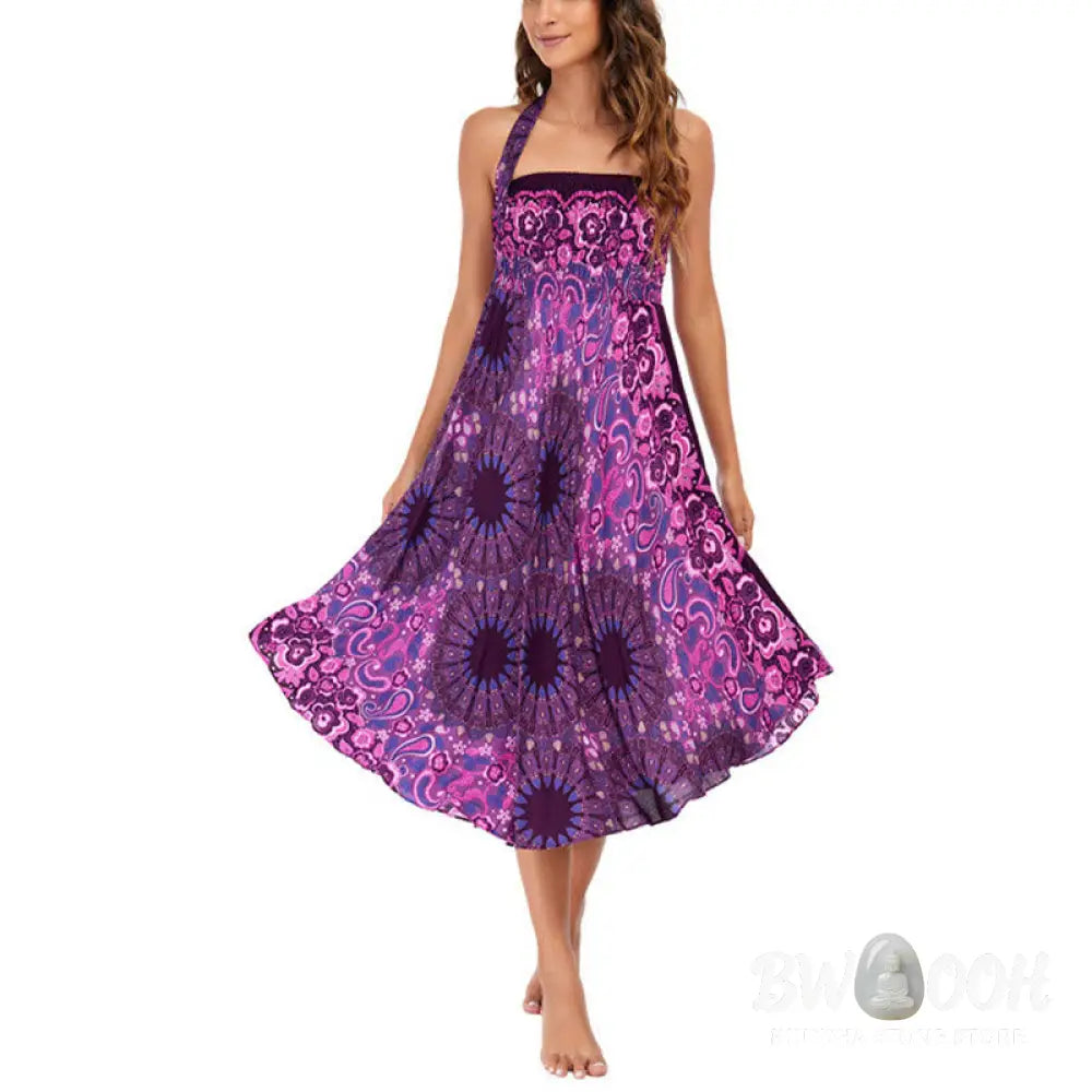 Buddha Stones Two Style Wear Bohemian Mandala Flower Water Drop Lace-up Skirt Dress - Skirt&amp;Dress