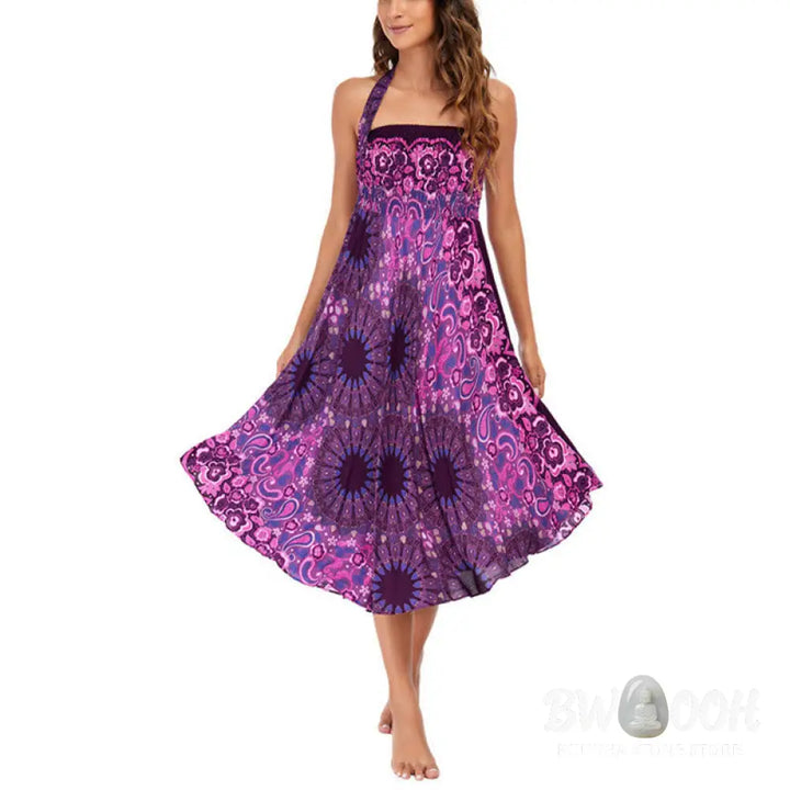 Buddha Stones Two Style Wear Bohemian Mandala Flower Water Drop Lace-up Skirt Dress - Skirt&amp;Dress