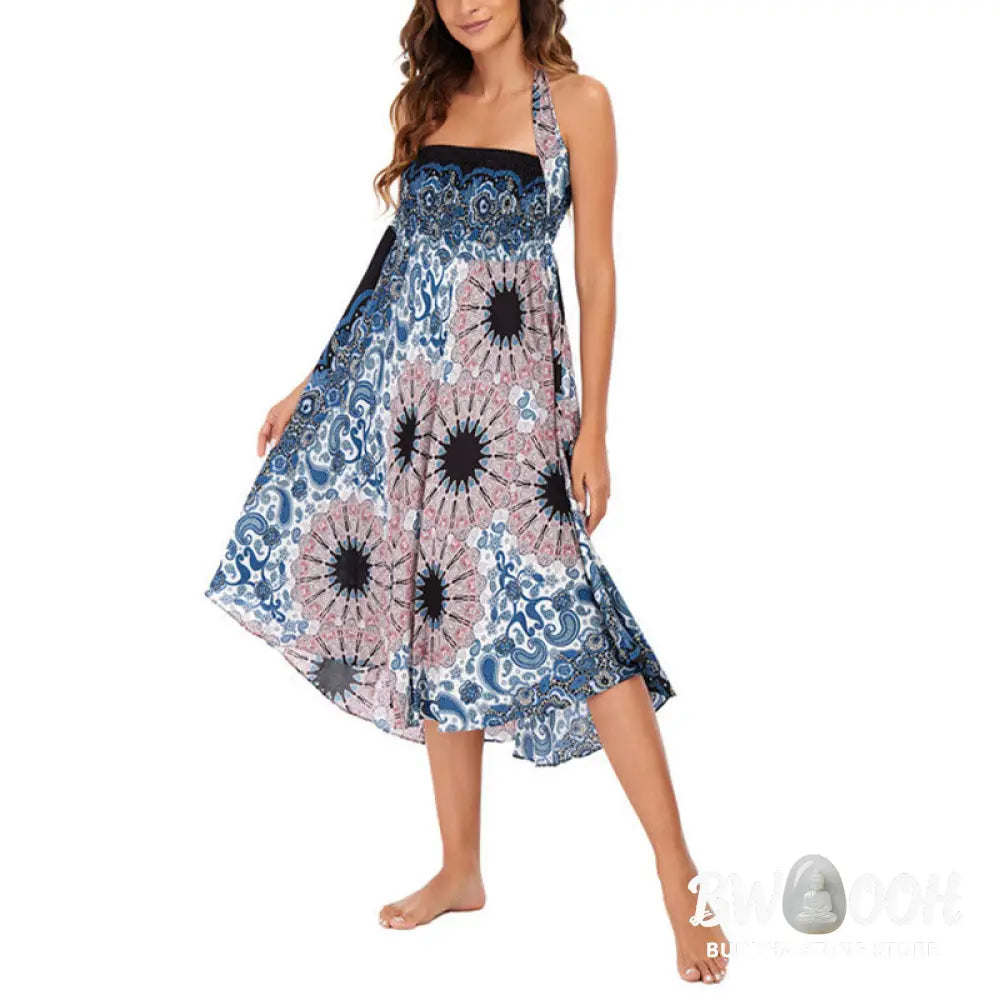 Buddha Stones Two Style Wear Bohemian Mandala Flower Water Drop Lace-up Skirt Dress - Skirt&amp;Dress