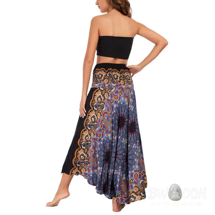 Buddha Stones Two Style Wear Bohemian Mandala Flower Water Drop Lace-up Skirt Dress - Skirt&amp;Dress