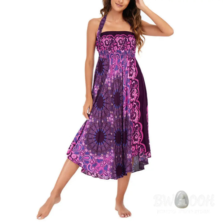 Buddha Stones Two Style Wear Bohemian Mandala Flower Water Drop Lace-up Skirt Dress - Skirt&amp;Dress