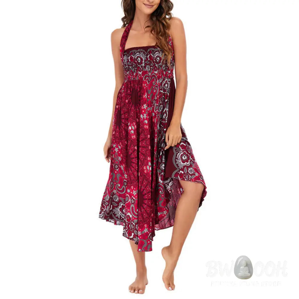 Buddha Stones Two Style Wear Bohemian Mandala Flower Water Drop Lace-up Skirt Dress - Skirt&amp;Dress