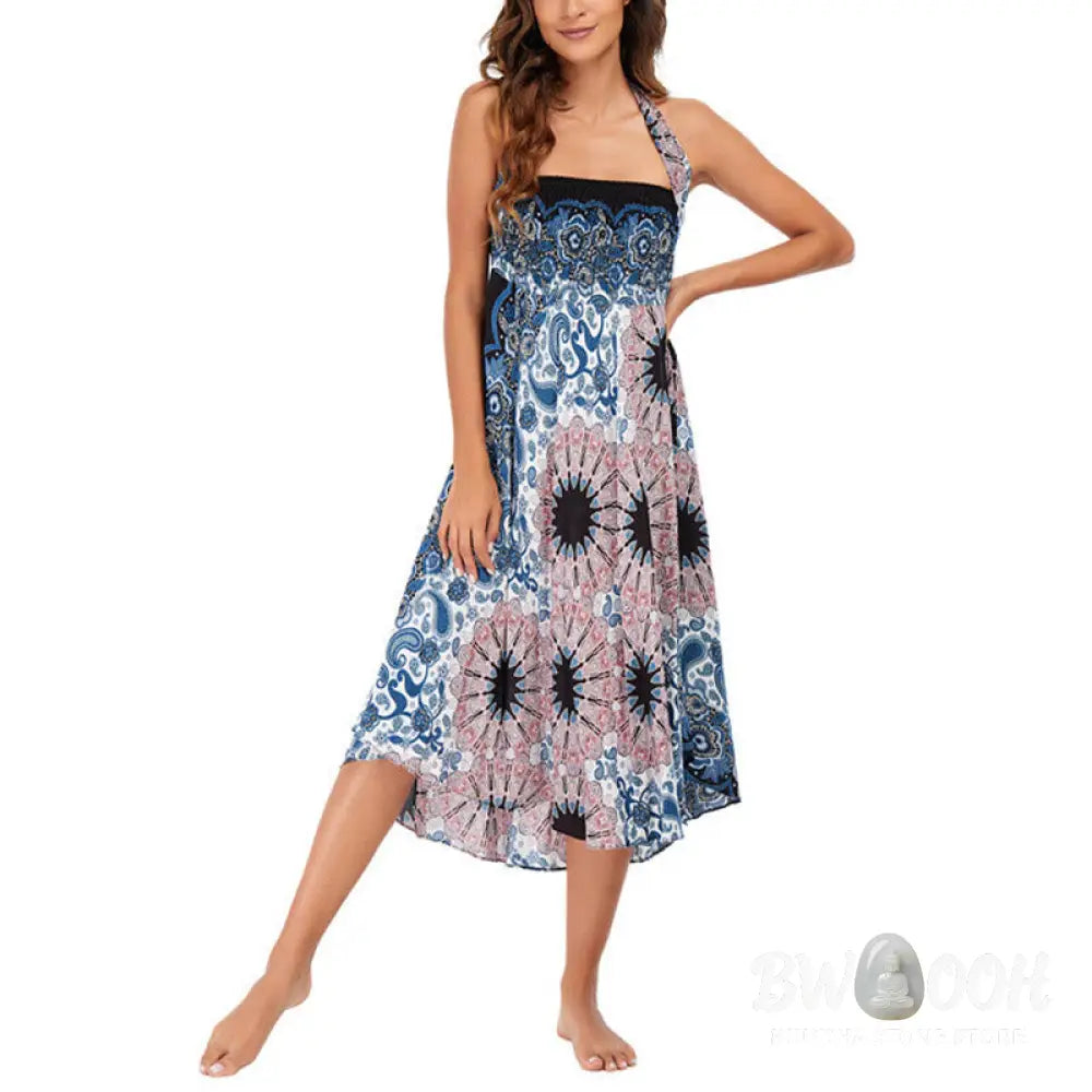 Buddha Stones Two Style Wear Bohemian Mandala Flower Water Drop Lace-up Skirt Dress - Skirt&amp;Dress