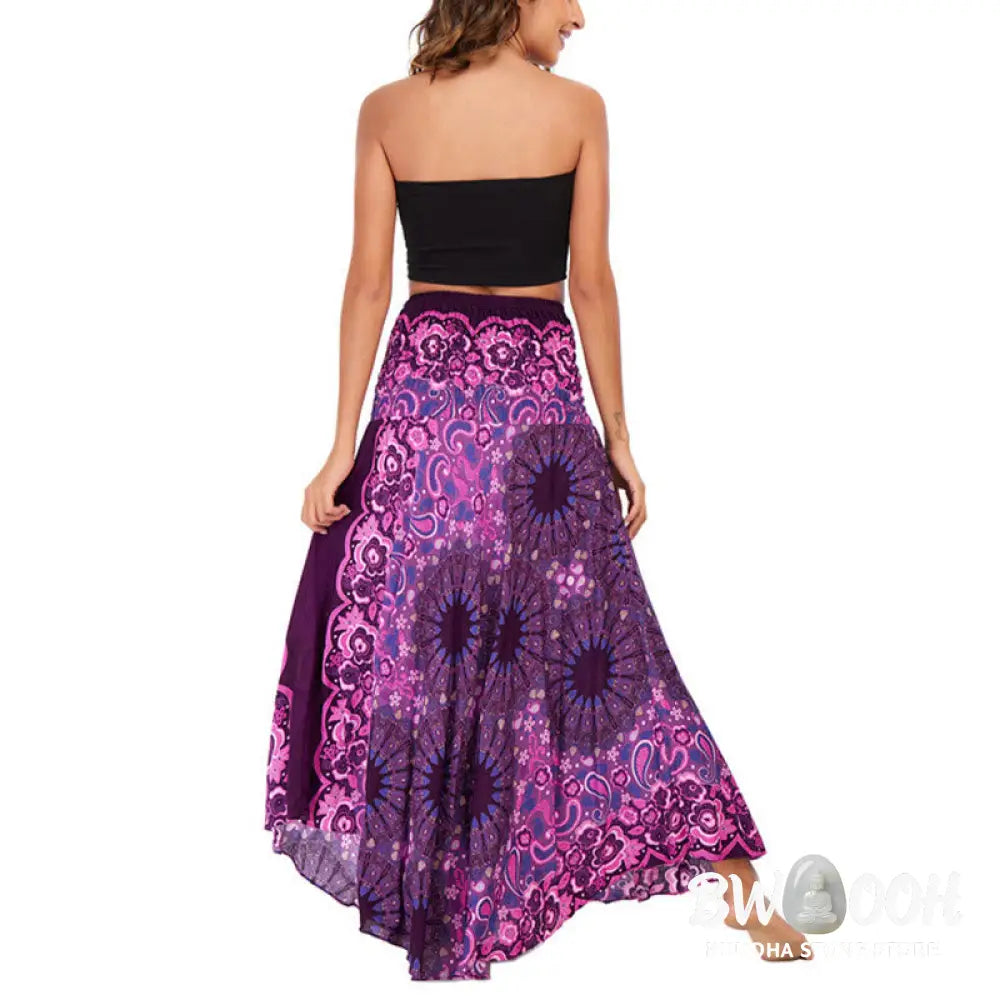 Buddha Stones Two Style Wear Bohemian Mandala Flower Water Drop Lace-up Skirt Dress - Skirt&amp;Dress
