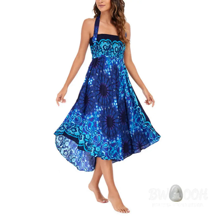 Buddha Stones Two Style Wear Bohemian Mandala Flower Water Drop Lace-up Skirt Dress - Skirt&amp;Dress