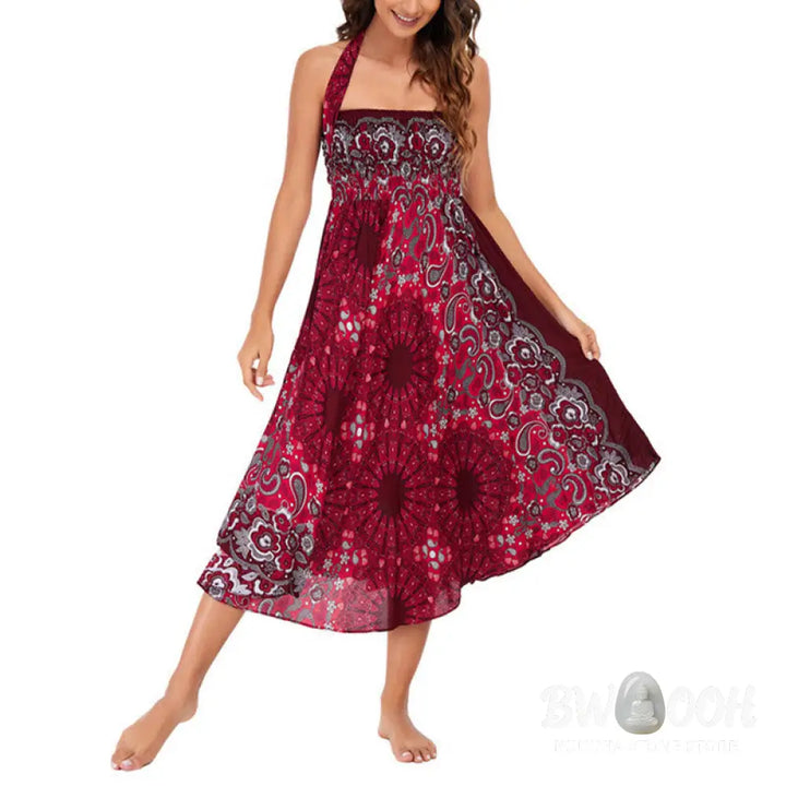 Buddha Stones Two Style Wear Bohemian Mandala Flower Water Drop Lace-up Skirt Dress - Skirt&amp;Dress