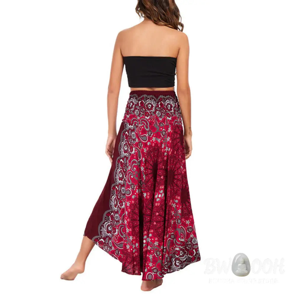 Buddha Stones Two Style Wear Bohemian Mandala Flower Water Drop Lace-up Skirt Dress - Skirt&amp;Dress