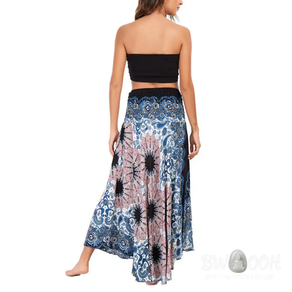 Buddha Stones Two Style Wear Bohemian Mandala Flower Water Drop Lace-up Skirt Dress - Skirt&amp;Dress