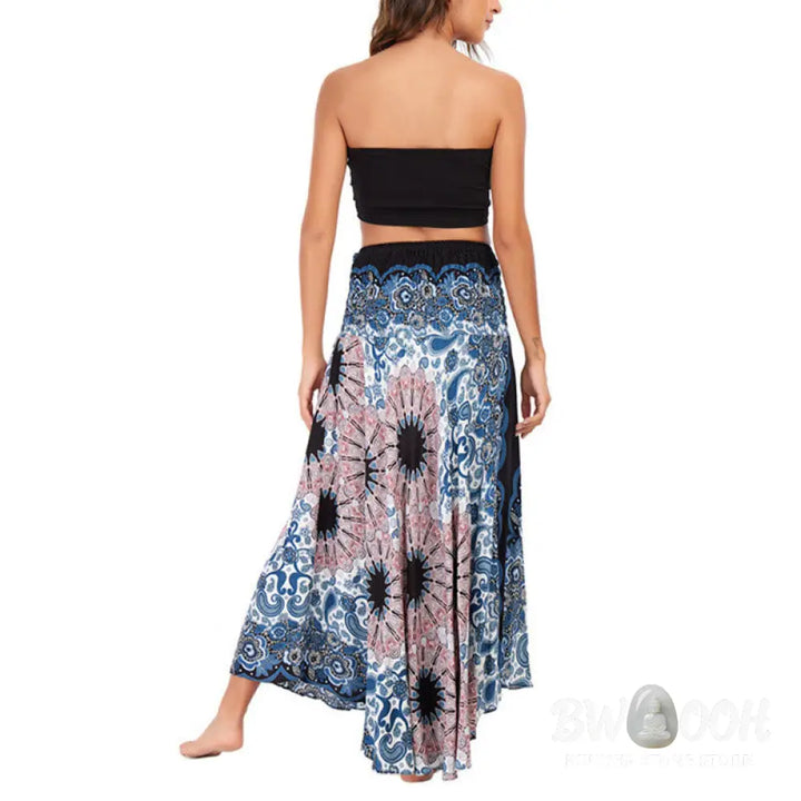 Buddha Stones Two Style Wear Bohemian Mandala Flower Water Drop Lace-up Skirt Dress - Skirt&amp;Dress