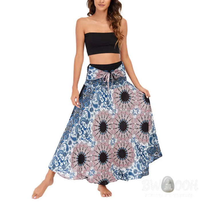 Buddha Stones Two Style Wear Bohemian Mandala Flower Water Drop Lace-up Skirt Dress - Skirt&amp;Dress
