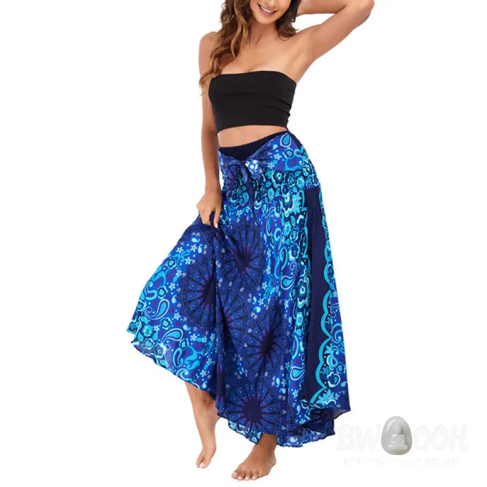 Buddha Stones Two Style Wear Bohemian Mandala Flower Water Drop Lace-up Skirt Dress - Skirt&amp;Dress