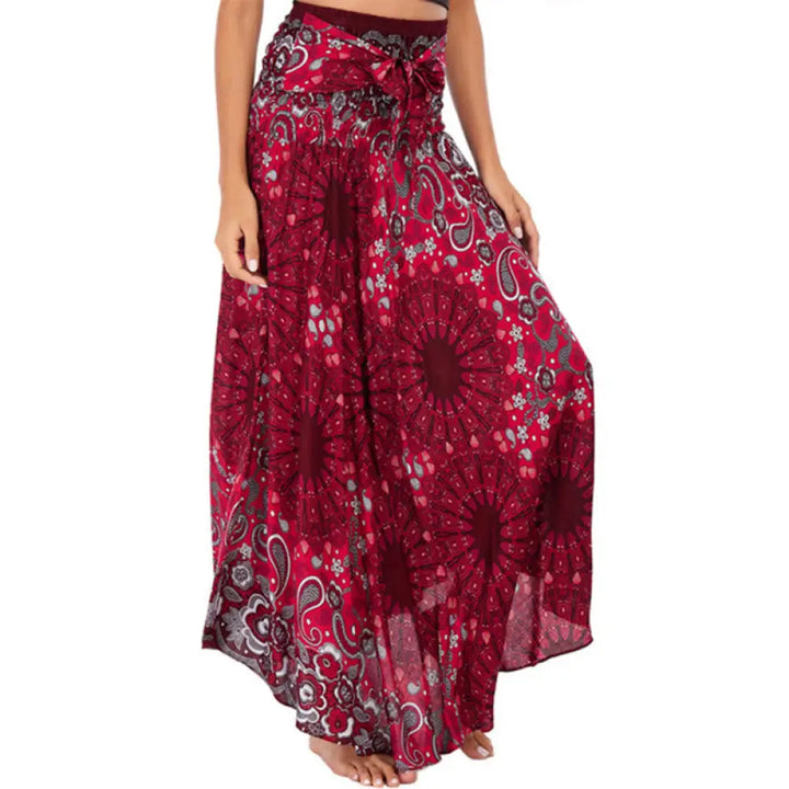Buddha Stones Two Style Wear Bohemian Mandala Flower Water Drop Lace-up Skirt Dress - IndianRed