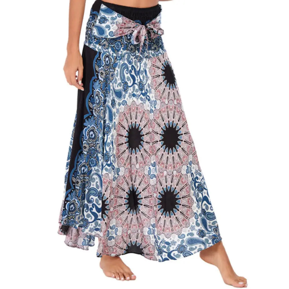 Buddha Stones Two Style Wear Bohemian Mandala Flower Water Drop Lace-up Skirt Dress - Pink / US4-12，UK/AU8-16，EU36-44