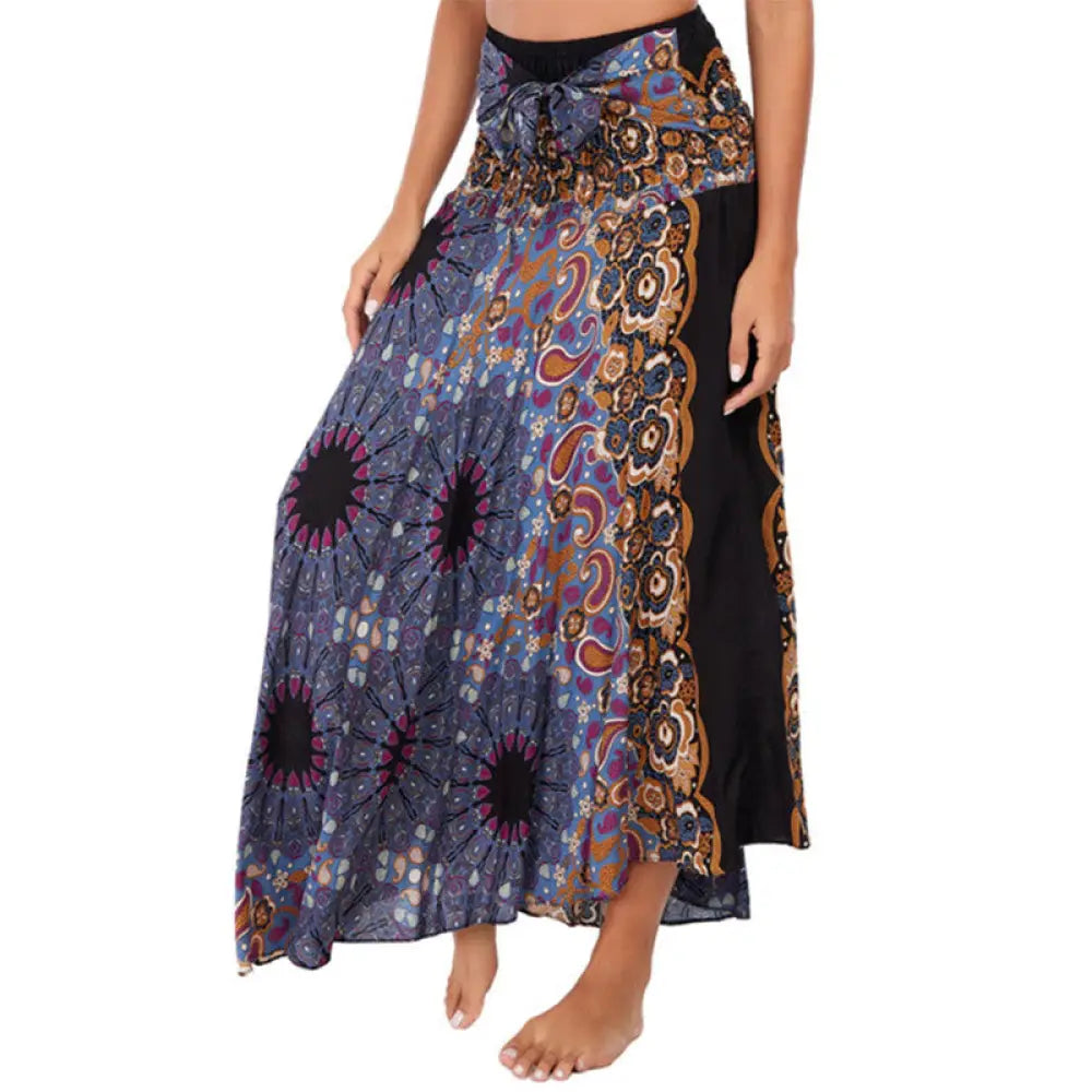 Buddha Stones Two Style Wear Bohemian Mandala Flower Water Drop Lace-up Skirt Dress - Thistle