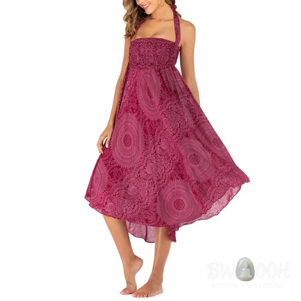 Buddha Stones Two Style Wear Boho Compass Rose Flower Skirt Dress - Skirt&amp;Dress