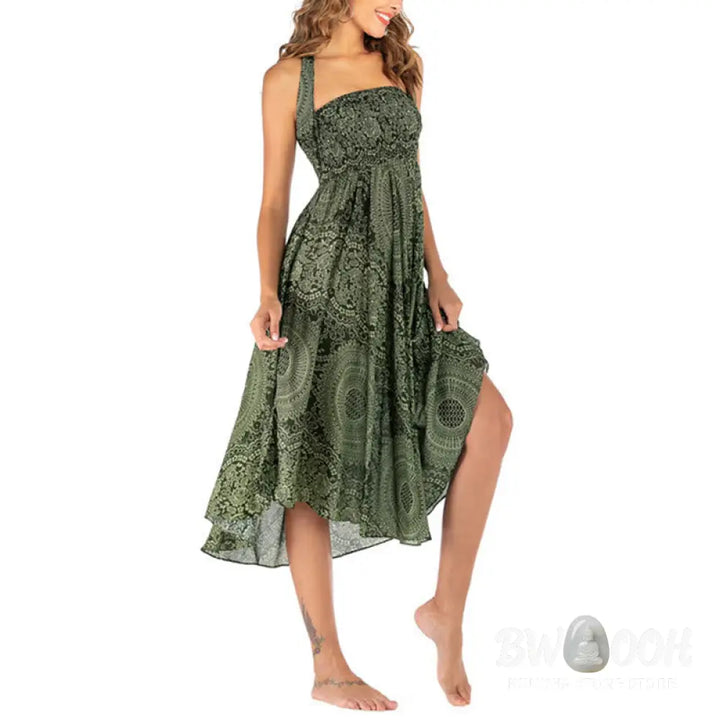 Buddha Stones Two Style Wear Boho Compass Rose Flower Skirt Dress - Skirt&amp;Dress