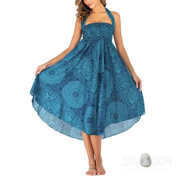 Buddha Stones Two Style Wear Boho Compass Rose Flower Skirt Dress - Skirt&amp;Dress