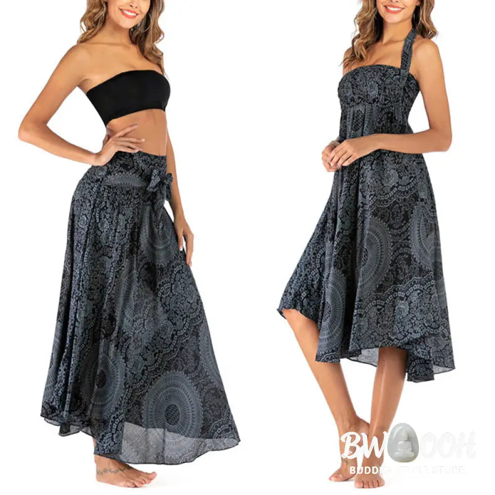 Buddha Stones Two Style Wear Boho Compass Rose Flower Skirt Dress - Skirt&amp;Dress