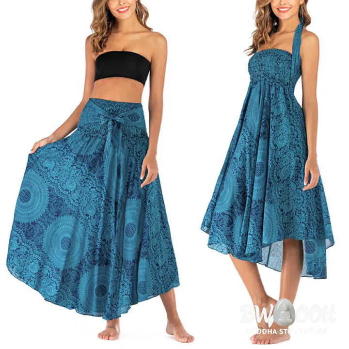 Buddha Stones Two Style Wear Boho Compass Rose Flower Skirt Dress - Skirt&amp;Dress