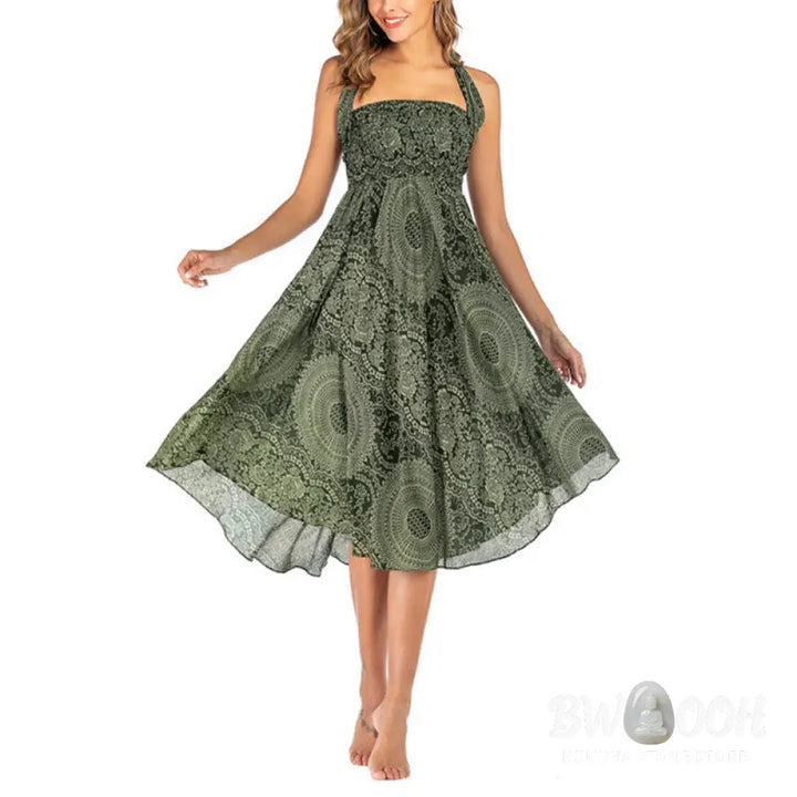 Buddha Stones Two Style Wear Boho Compass Rose Flower Skirt Dress - Skirt&amp;Dress