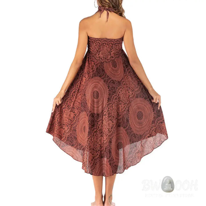 Buddha Stones Two Style Wear Boho Compass Rose Flower Skirt Dress - Skirt&amp;Dress