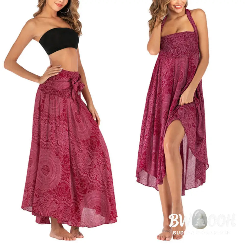 Buddha Stones Two Style Wear Boho Compass Rose Flower Skirt Dress - Skirt&amp;Dress