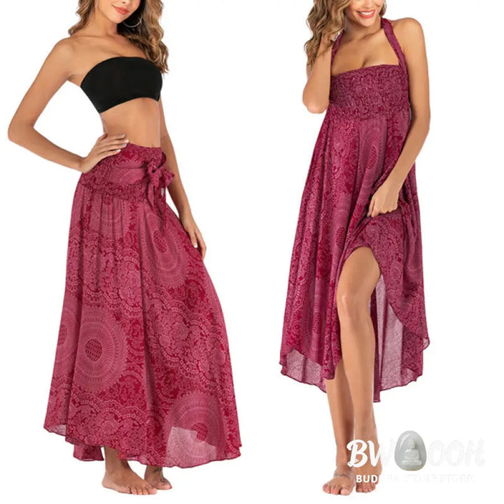 Buddha Stones Two Style Wear Boho Compass Rose Flower Skirt Dress - Skirt&amp;Dress
