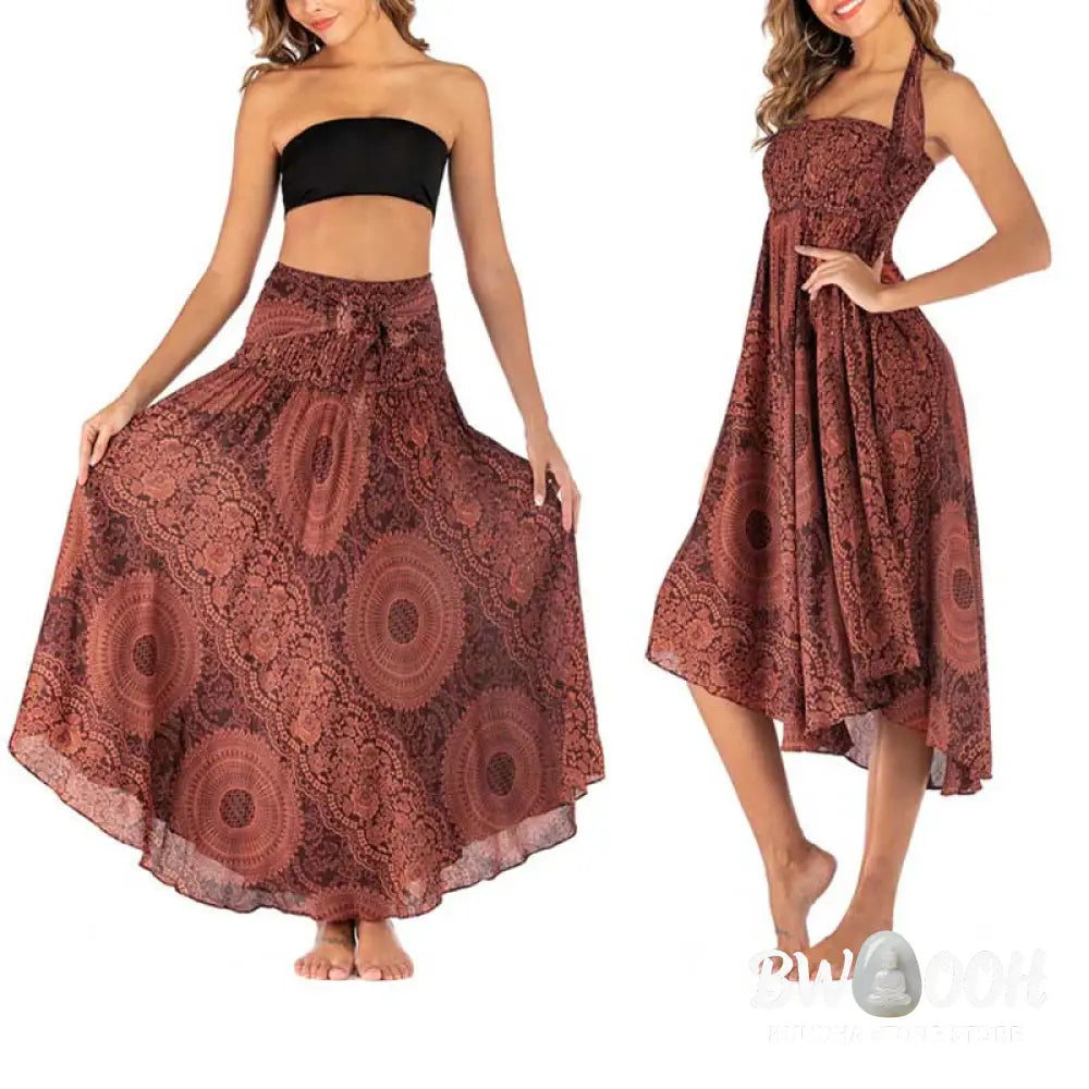 Buddha Stones Two Style Wear Boho Compass Rose Flower Skirt Dress - Skirt&amp;Dress