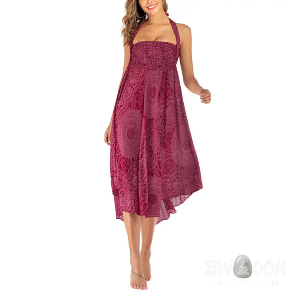 Buddha Stones Two Style Wear Boho Compass Rose Flower Skirt Dress - Skirt&amp;Dress