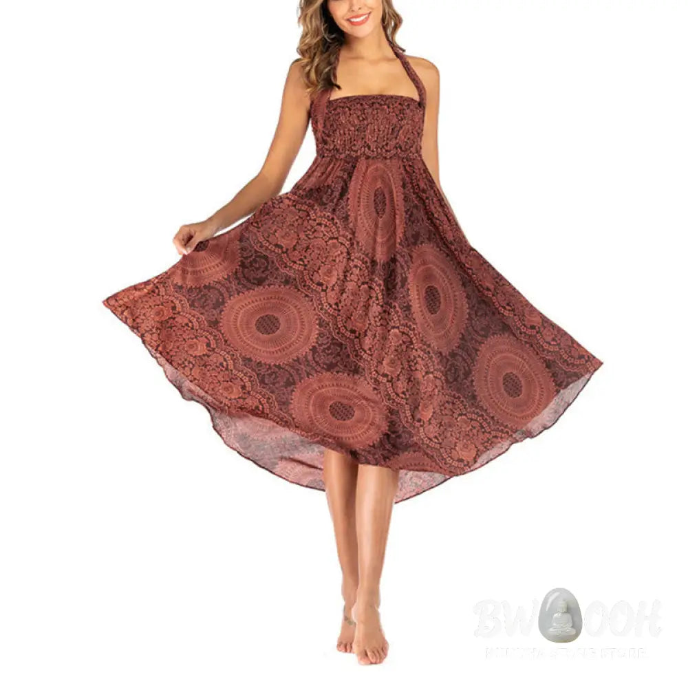 Buddha Stones Two Style Wear Boho Compass Rose Flower Skirt Dress - Skirt&amp;Dress