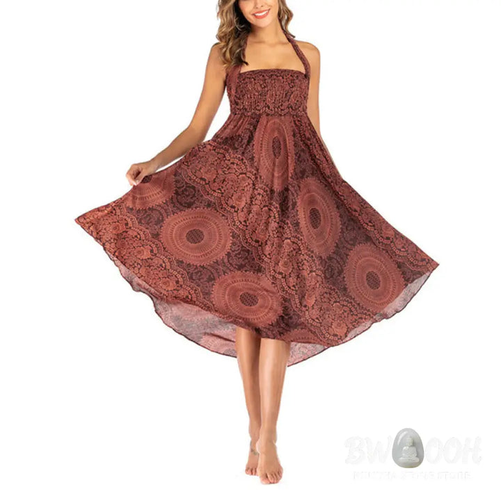 Buddha Stones Two Style Wear Boho Compass Rose Flower Skirt Dress - Skirt&amp;Dress
