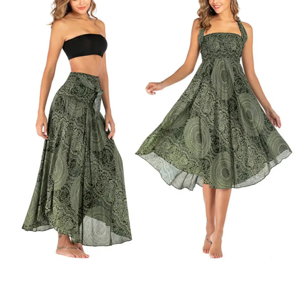 BWOOOH Two Style Wear Boho Compass Rose Flower Skirt Dres
