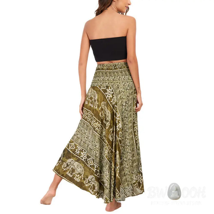 Buddha Stones Two Style Wear Boho Elephant Geometry Lace-up Skirt Dress - Skirt&amp;Dress